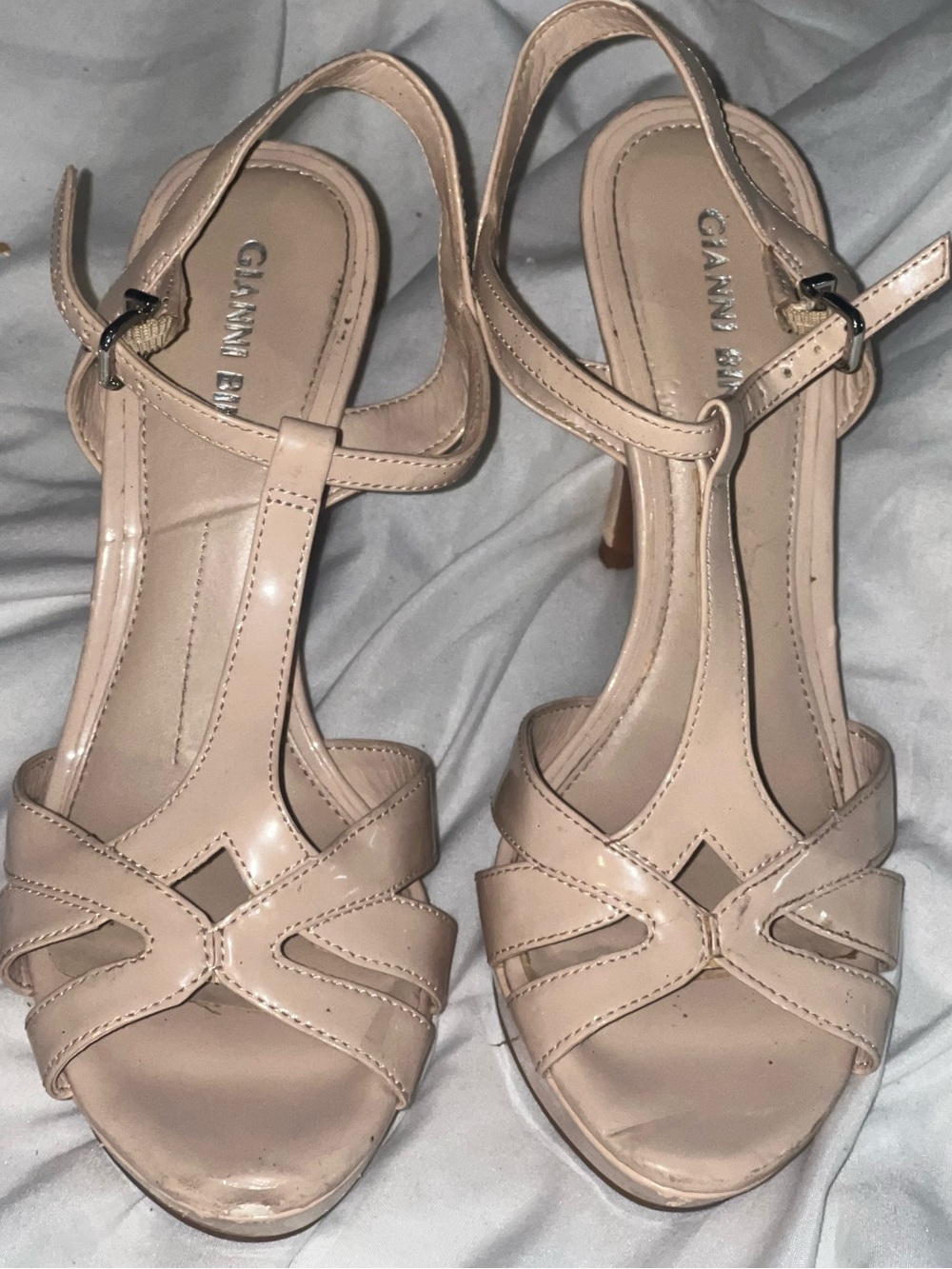 Gianni Bini Blush Patent T-Strap Heeled Sandals